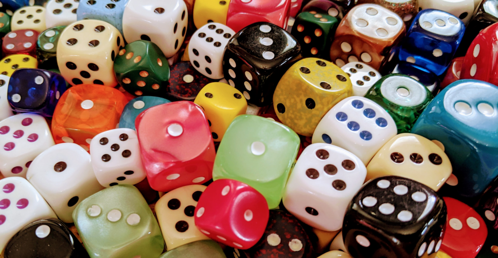 Different colors and types of dice